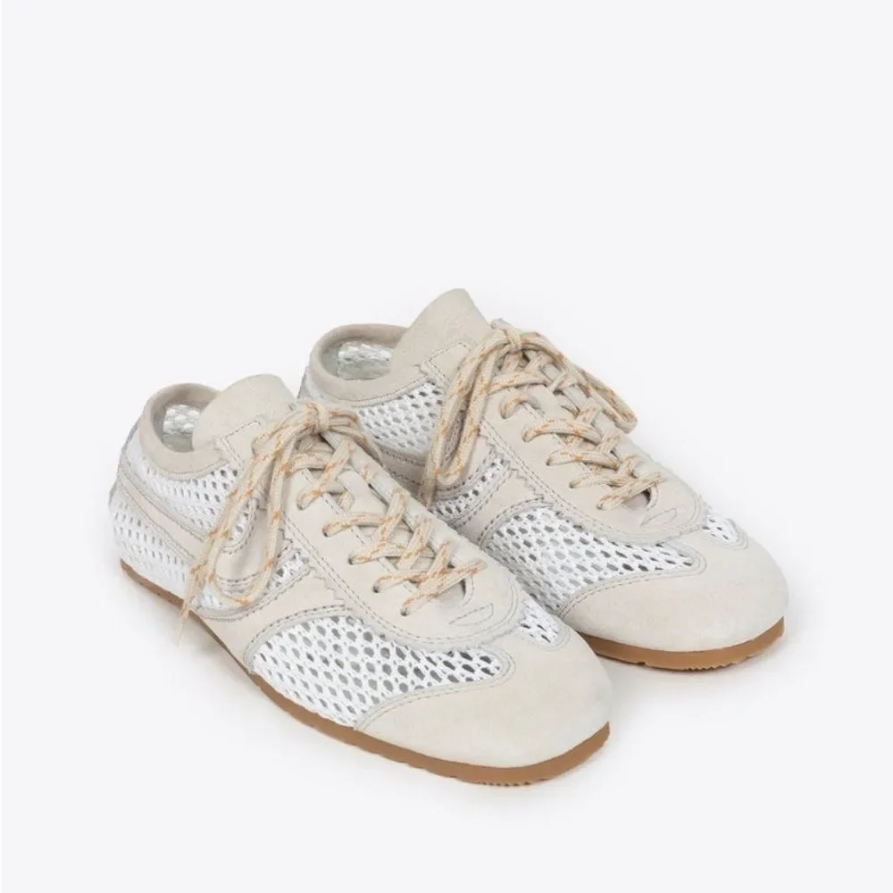 Dries Van Noten mesh and suede low-top sneakers in white and beige